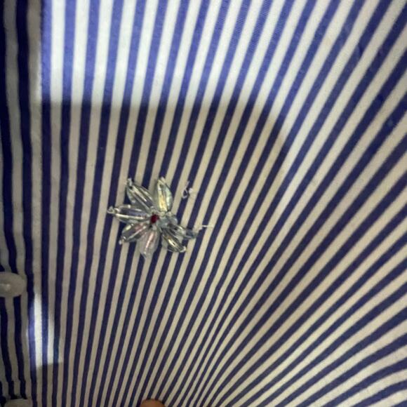 Talbots striped button down blouse rhinestone flowers and insect hand beaded. M - Picture 10 of 11